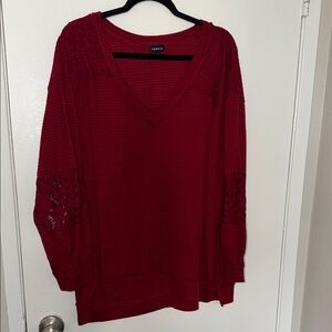 Torrid Red V-Neck Sweater with Lace Accents